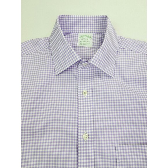 Brooks Brothers Milano Fit Non Iron Stretch 14.5-32 Mens Lavender White Check - Picture 1 of 8